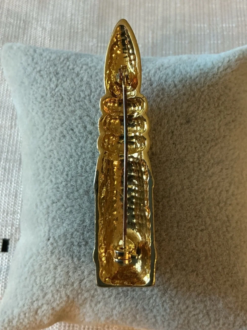 Coral and Blue Enamel Lipstick-Shaped Vintage Gold Tone Pin